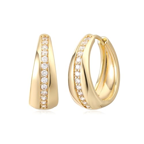 Women Gold Earrings Huggie Hoop Cubic Zirconia 14K Gold Plated Small Simple Hypoallergenic Everyday Jewelry - style: Band