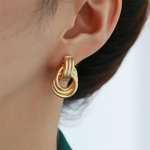 Geometric Rectangle Gold Plated Stud Earrings Irregular Hammered Chunky Statement Square Earrings for Women Trendy - color: Gold Mini