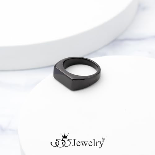 555Jewelry Stainless Steel Solid Plain High Polish Round Signet Ring for Men - color: Rectangle Black