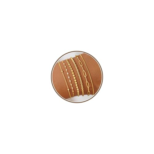 M MOOHAM Gold Bracelets Set for Women No Tarnish | 14K Gold Plated, Dainty Stackable Bracelets Stack for Women, Herringbone Paperclip Rope Cuban Chain Bracelet Set Stack - color: 7.Rope Paperclip Set
