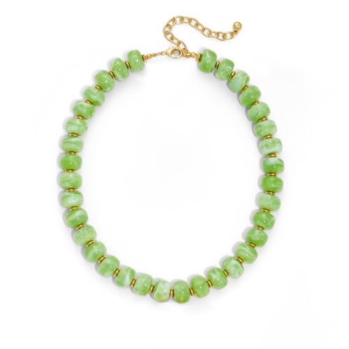 Beaded necklace for Women Boho Bead Gemstone Chunky Necklace Big Bead Necklace Fashion Trendy Summer Necklaces Jewelry Gifts - color: Olive Green Beaded