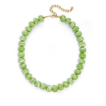 Beaded necklace for Women Boho Bead Gemstone Chunky Necklace Big Bead Necklace Fashion Trendy Summer Necklaces Jewelry Gifts - color: Olive Green Beaded