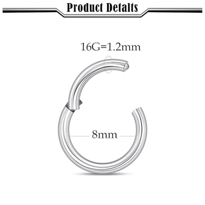20G-2G Hinged Clicker Septum Nose Rings Hoops 316L Surgical Steel Segment Septum Lip Nipple Ring Cartilage Tragus Helix Sleeper Earrings Piercing Jewelry for Women Men 6mm-19mm - style: 16G(1.2mm)-Dia:8mm