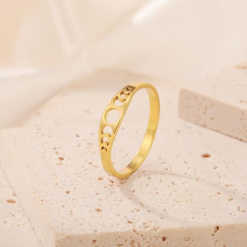 Amaxer Minimalist Phase of the Moon Rings Women Stainless Steel Moon Phase Ring Geometric Crescent Moon Finger Ring Gifts - color: gold
