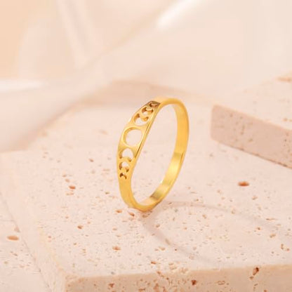 Amaxer Minimalist Phase of the Moon Rings Women Stainless Steel Moon Phase Ring Geometric Crescent Moon Finger Ring Gifts - color: gold