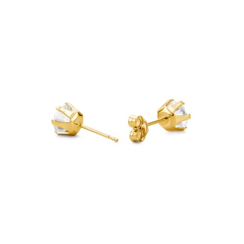 Orovi Round 14K Gold Earrings for Women in Solid 14K White Gold 585/14K Yellow Gold 585 with Ruby/Sapphire/Zirconia/Emerald Gemstones, Stud Earrings For Women,Women's Jewelry Delivered in Jewelry Box - color: 14K Yellow Gold/ Zirconia