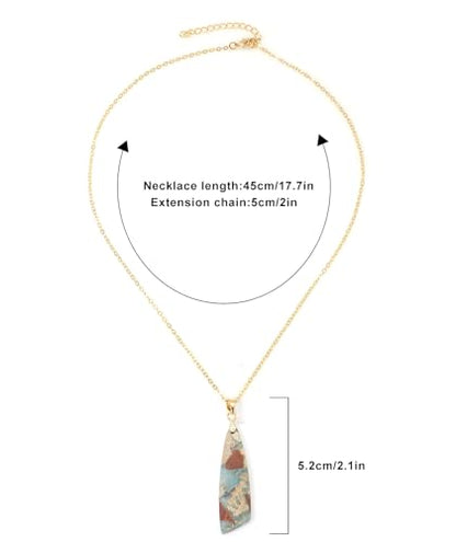 Nature Stone Necklaces for Women Boho Pendant Necklace 18K Gold Chain Necklaces - color: Beige Gold