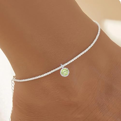 Wellike Silver Ankle Bracelets For Women Waterproof Birthstone Anklets Adjustable Sparkly Chain Silver Plated Stainless Steel Anklet Non Tarnish Jewelry - color: KKWJL185-8
