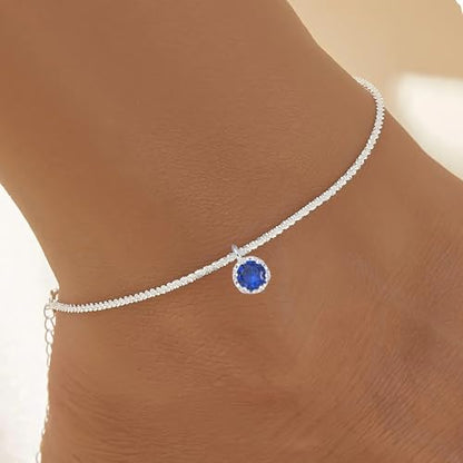 Wellike Silver Ankle Bracelets For Women Waterproof Birthstone Anklets Adjustable Sparkly Chain Silver Plated Stainless Steel Anklet Non Tarnish Jewelry - color: KKWJL185-9