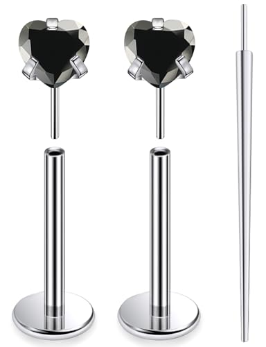 20G 18G 16G F136 Titanium Threadless Flat Back Earrings Nose Studs Tragus Forward Helix Conch Cartilage Lobe Earrings Medusa Labret Snake Bite Monroe Lip Ring Piercing Jewelry For Women Men - color: Black, size: 16G-10MM Bar-CZ 3MM
