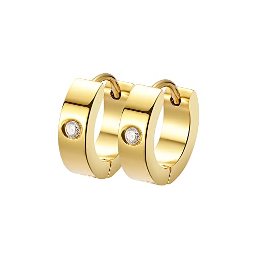 Small Huggie Hoop Earrings for Women - color: Gold Cubic Zirconia