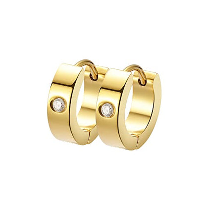 Small Huggie Hoop Earrings for Women - color: Gold Cubic Zirconia
