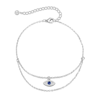 Bheop Ankle Bracelets for Women 14K Gold Silver Plated Waterproof Anklets | Evil Eye Pearl Heart Conch Shell Charm, Boho Adjustable Foot Chain, Dainty Summer Beach Jewelry Gifts, Non Tarnish - color: SL-Layered Evil Eye
