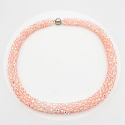 Hand Knotted Beads Statement Necklace Bracelet Jewelry Set Artificial Crystal Choker for Women- Handmade Beaded Strand Sparkly Faceted Crystal Rondelle-17inches, 30 Colors - color: Pink