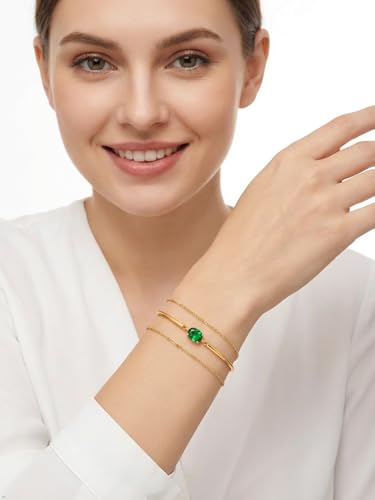 Moissanite/Sapphire/Ruby/Emerald Cuff Bracelet 1 Carat Oval Cut Center Stone Inlaid 925 Sterling Silver 14K Gold Plated Adjustable Birthstone Bangle for Women fit Wrist 5-7.5 Inch - color: Emerald Gold