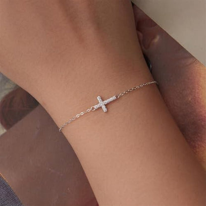 925 Sterling Silver Adjustable Bracelet for Women Jewelry Gifts - color: Silver cross