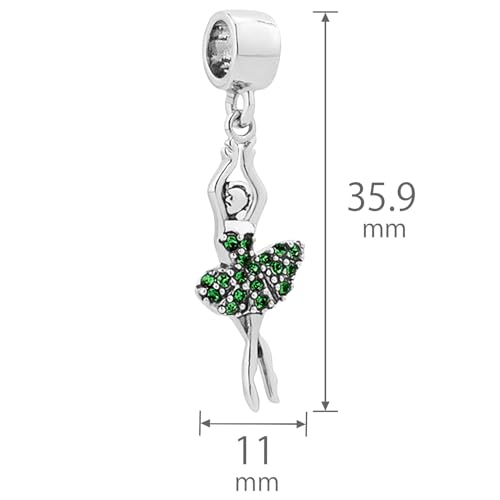 NARTGO Sparkling Dancing Women with Colorful Birthstone Charm Compatible with Pandora Bracelets Birthday Mother's Day Christmas Jewelry Gifts - color: May Green