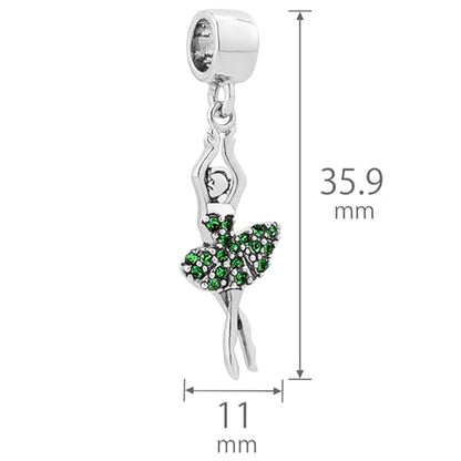 NARTGO Sparkling Dancing Women with Colorful Birthstone Charm Compatible with Pandora Bracelets Birthday Mother's Day Christmas Jewelry Gifts - color: May Green