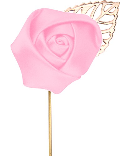 Gentleman's Essentials Premium Handmade Flower Lapel Pin Boutonniere - color: Blush Pink [Rose Gold Leaf]