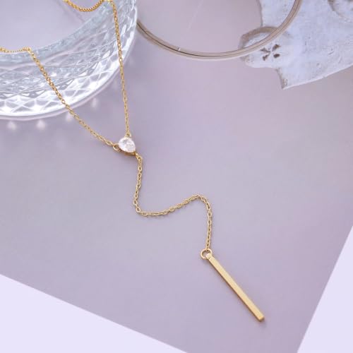 Gold Necklace for Women, Dainty Long Necklace 14k Gold Plated Lariat Long Necklaces for Women Trendy Simple Statement Drop Necklace Fashion Body Chain Prom Jewelry Gold Accessories - color: 20-Gold