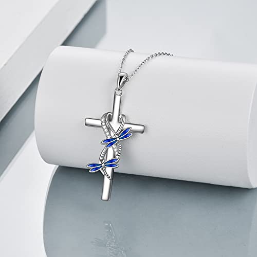 POPLYKE Cross Necklace for Women 925 Sterling Silver Cross Pendant Necklace Animal Jewelry Christmas Gifts for Women Mother Grandma - style: Dragonfly