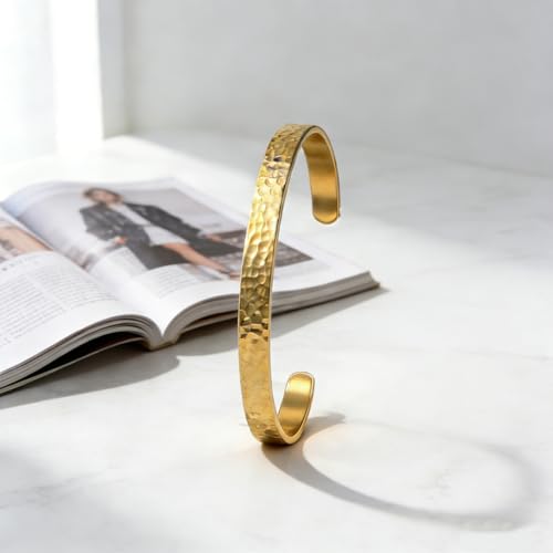 Inspirational Bible Verse Cuff Bracelet for Women, 18K Gold Plated Hammered Bangle, Christian Faith Jewelry Gift, Adjustable Non Tarnish - color: FAITH OVER FEAR-Hammered Gold