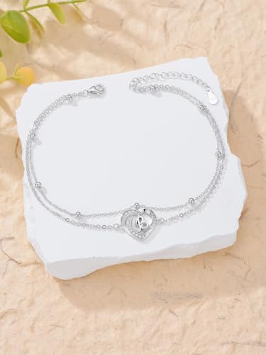 Dorunmo Initial Anklet 925 Sterling Silver Letter A-Z Layered Heart Anklet Beach Jewelry Birthday Gifts for Women - color: B