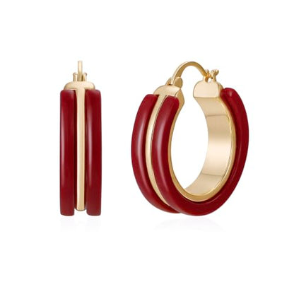 Dr's gift Chunky Leopard Print Earrings for Women 14K Gold Plated Statement Huggie Hoop Earrings Brown Acrylic Tortoise Resin Cheetah Trendy Jewelry - color: red