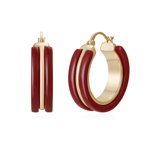 Dr's gift Chunky Leopard Print Earrings for Women 14K Gold Plated Statement Huggie Hoop Earrings Brown Acrylic Tortoise Resin Cheetah Trendy Jewelry - color: red