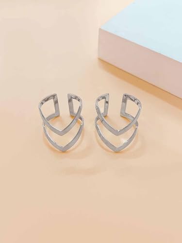 Fashion 18 K Gold Plated Stainless Steel Double Chevron V Shape Knuckle Ring for Women, High Polished - color: Silver