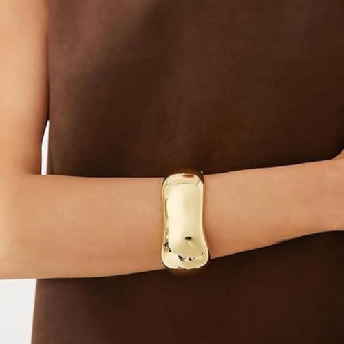 Gold/Silver Cuff Bangle Bracelets For Women Chunky Waterdrop Twisted Hinged Bangle Bracelets Minimalist Arm Cuff Bracelet Jewelry Gifts - color: 3Gold