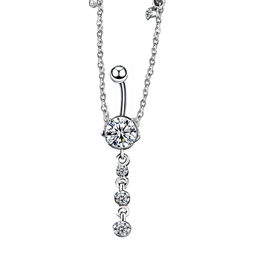 KunBead Piercing Navel Waist Chain Belly Button Ring Surgical Steel Sexy Love Dangle Body Jewelry - color: white