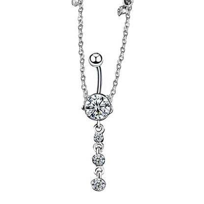 KunBead Piercing Navel Waist Chain Belly Button Ring Surgical Steel Sexy Love Dangle Body Jewelry - color: white