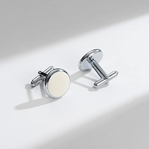 wynameleri Mens Cufflinks and Studs Set Blanks Round 4 Colors Shirt Tuxedo Buttons Packed in Cufflink Box for Business Wedding Jewelry - color: White