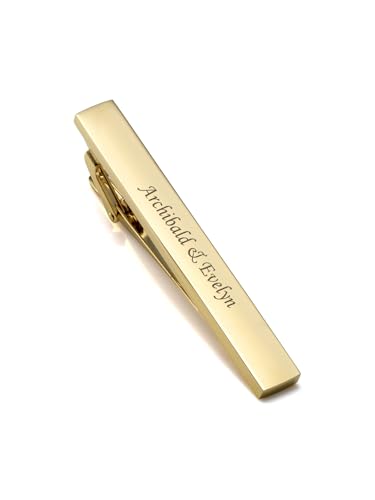 Jovivi Personalized Custom Tie Clip Bar for Men Engraved Tie Clips Pin, Groomsmen Mans Fathers Day Wedding Gift - color: Engraving(Gold)