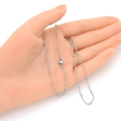 Adabele 304 Surgical Stainless Steel Satellite Bead Station Chain Necklace Cable/Curb 18 20 22 Inch Non Tarnish Waterproof Women Jewelry - size: 20 Inch - 5pcs, style: 1.7mm cable chain