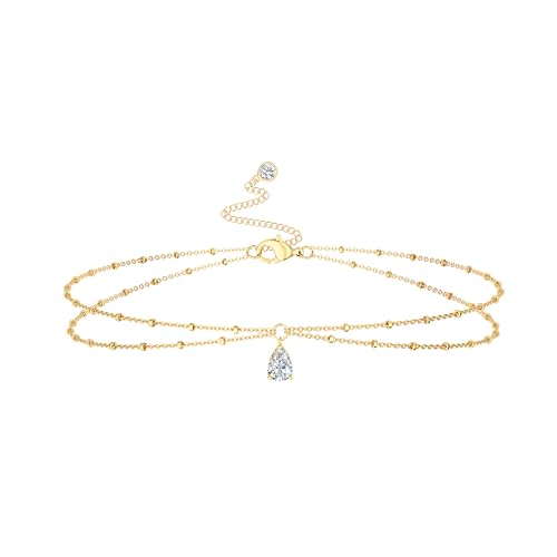 14K Gold Plated Layered Body Waist Chain for Women | Layered Waist Chain with CZ Heart and Pearl Pendant, Belly Chain Belt Jewelry for Women, Bikini Summer Beach Wear - style: CZ Waist Beads Chain