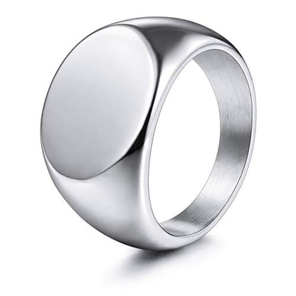 MeMeDIY Personalized Engraved Initial Monogram Oval Signet Ring for Men Women Customize Stainless Steel Letter Rings Valentine's Day Gift Jewelry, Bundle with Ring Size Adjusters - color: A1: Silver - Blank