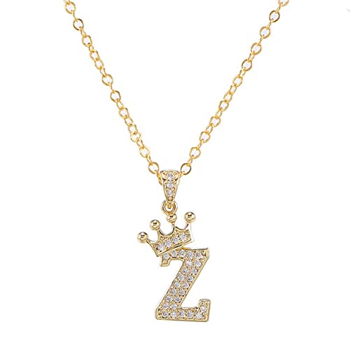 Pingyongchang Letter A-Z pendant necklace Crown letter pendant Charming initials chain necklace, inlaid crystal letter necklace - color: crown-Z