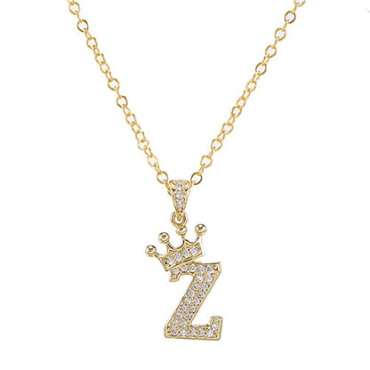 Pingyongchang Letter A-Z pendant necklace Crown letter pendant Charming initials chain necklace, inlaid crystal letter necklace - color: crown-Z
