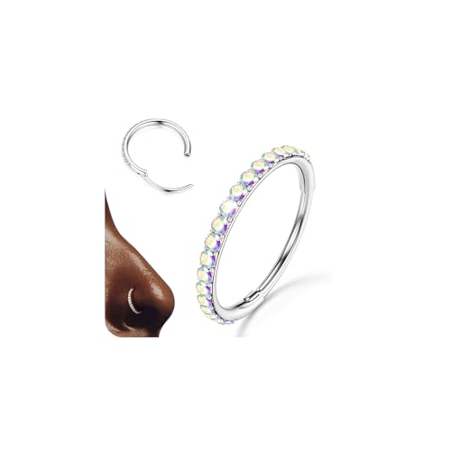 316L Stainless Steel 5A CZ Nose Rings Hoops Conch Helix Piercing Jewelry | Cartilage Earrings Tragus Rook Daith Piercing Jewelry, Septum Clicker Silver/Black/14K Gold Plated, 6-12mm, 16G/18G/20G - color: Silver, AB CZ(5A), 20G, size: 20g(0.8mm)-8mm-TopPic