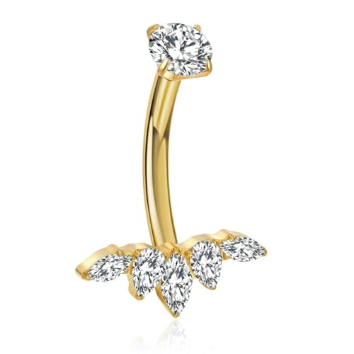 Gold Belly Button Ring, Titanium Dangle Floating Navel Piercing Jewelry - color: Gold-Lotus-10mm