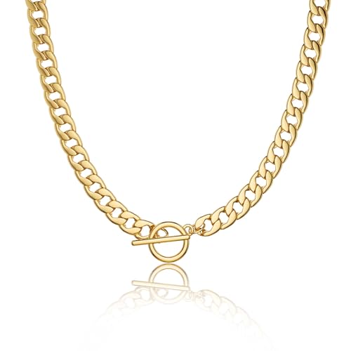 CHESKY 14K Gold Plated Chunky Necklace for Women, Trendy Toggle Clasp | Statement Pendant Necklace, Layered Paperclip Chain, Toggle Clasp Design, Thick Gold Chain, Non Tarnish Everyday Jewelry - color: gold, style: cuban