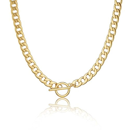 CHESKY 14K Gold Plated Chunky Necklace for Women, Trendy Toggle Clasp | Statement Pendant Necklace, Layered Paperclip Chain, Toggle Clasp Design, Thick Gold Chain, Non Tarnish Everyday Jewelry - color: gold, style: cuban