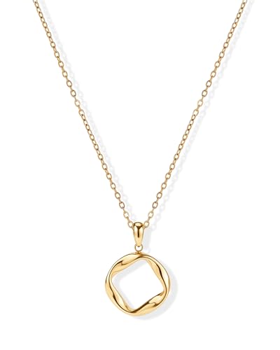 Infinity Circle Pendant Necklace Minimalist Eternal Mobius Silver Necklace Dainty Geometric Trendy Jewelry Gift for Women-Silver&14k Gold Plated - color: Golden