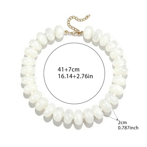CSIYANJRY99 Chunky Beaded Necklace for Women, Large Colorful Resin Beads Statement Necklace, Boho Summer Beach Vacation Jewelry Gifts - color: White
