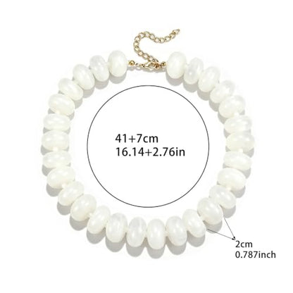 CSIYANJRY99 Chunky Beaded Necklace for Women, Large Colorful Resin Beads Statement Necklace, Boho Summer Beach Vacation Jewelry Gifts - color: White