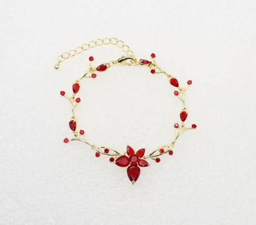 Faship Gorgeous CZ Crystal Floral Necklace Earrings Set - color: Red / 14K gold plated / Matching Bracelet