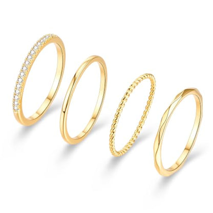 Stackable Rings for Women Dainty 14K Gold Plated Non Tarnish Stacking Rings
