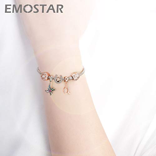 EMOSTAR Letter Charms Initial A-Z Alphabet Beads, Rose Gold 925 Sterling Silver Dangle CZ Birthstone Pendant, Gifts for European Charm Bracelet/Mothers Day/Birthday - color: Letter Q